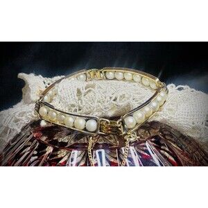 Antique 1940's Van Dell Signed 12k Gold filled Pearl Bracelet